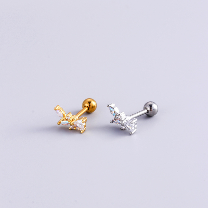 1 Piece Simple Series Classic Heart Titanium Steel  18K Gold Plated Material Zircon Women's Stud Earrings h5 